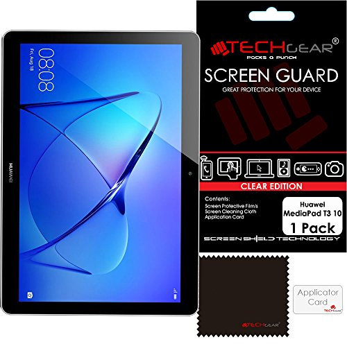 TECHGEAR Protection d'Écran pour Huawei MediaPad T3 10, Film de Protection Écran Ultra Clair avec Chiffon et Carte d'Application Compatible pour Huawei MediaPad T3 10 (Écran 9.6 Pouces)