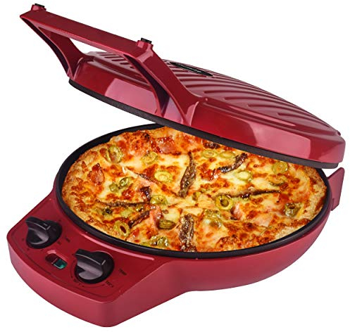 Courant Pizza Maker, 12 Inch Pizza Cooker and Calzone Maker, with Timer &Temperatures control, 1440 Watts Pizza Oven convert to Electric indoor Grill, Red