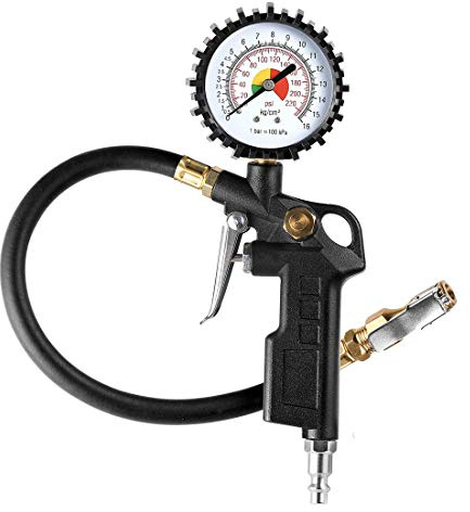 CZC AUTO Tire Inflator Deflator Air Pressure Gauge with Rubber Hose, 2-1/2 Dial Wheel Inflator Gage with Straight Brass Lock-on Chuck Compatible with Air Pump Compressor for RV Car Motorcycle Bike | 2-1/2 Dial Wheel Inflator Gage, Straight Brass Lock-on Chuck Compatible with Air Pump Compressor for RV Car Motorcycle Bike