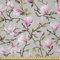 ABAKUHAUS Magnolie Stoff als Meterware, Aquarell Magnolias, Microfaser Stoff für Dekoratives Basteln, 1M (230x100cm), Hellrosa Braun und Grau