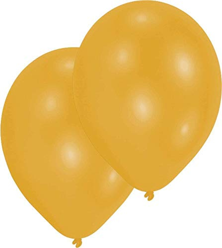 Amscan 9904909 - Latexballons Metallic, 10 Stück, ca. 28 cm, Gelb, Luftballon