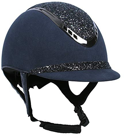 QHP Reithelm Glitz Mikrofaser mit glitzerndem Oberteil, Abnehmbarer Riemen (57/59, Navy)