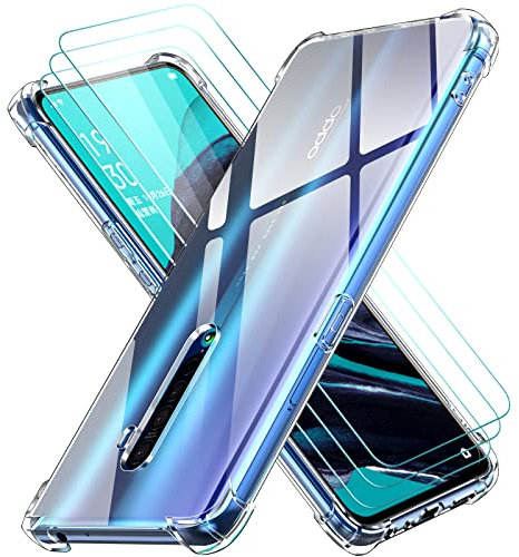 ivoler Coque pour Oppo Reno2 / Oppo Reno 2 avec 3 Pièces Protection Écran en Verre Trempé, Transparent Étui de Protection en Silicone Antichoc, Mince Souple TPU Bumper Housse