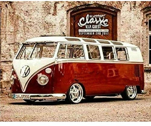 Tatweo DIY 3D Diamant Malerei Kreuzstich Bilder Home Dekoration volles Quadrat Diamant Stickerei rot Bus vw Malerei Strasssteine Quadrat 30x40cm