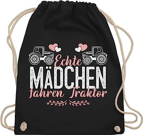 Turnbeutel Rucksack - Landwirt Geschenk Bauer - Echte Mädchen fahren Traktor weiß/rosa - Unisize - Schwarz - kinderrucksack bauern trecker stoffbeutel kindergartenrucksack landwirtschaft