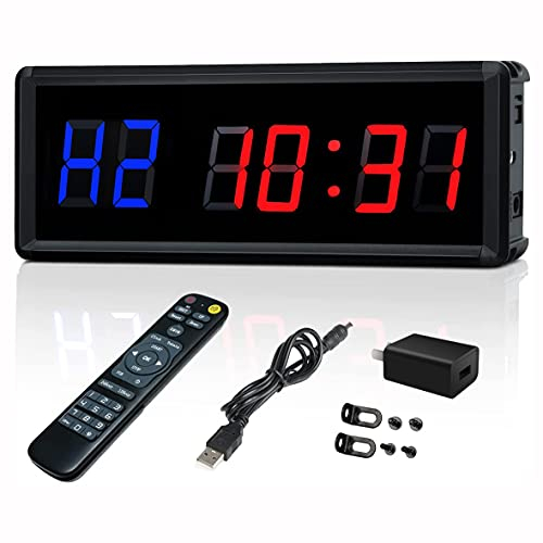Minuteur de gym, horloge d'entraînement, compte à rebours, affichage numérique ultra clair, 1,5, batterie externe compatible avec chronomètre en métal, multi-scènes LED avec télécommande