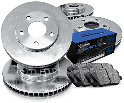 R1 Concepts Front Rear Brake Rotors with Semi Metallic Pads Compatible For 2018-2021 Ford Transit Connect