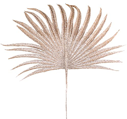 Macosa CA51972 Deko-Blatt Glitzer 36 cm Champagner Kunststoffblatt Winterdekoration Weihnachtsdeko Tischdeko Kunststoff Dekozweig Weihnachtszweig Weihnachten