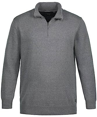 JP 1880 Herren L-8XL bis 7XL, Troyer aus Strick, Pullover mit Stehkragen, Zipper, Rippbündchen, Reine Baumwolle grau Melange 3XL 716842123-3XL