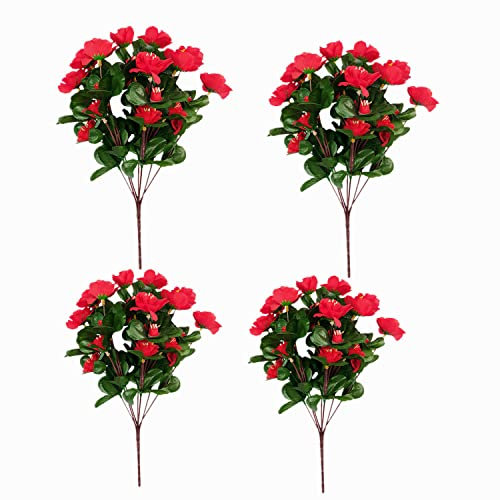 Künstliche Azaleen-Blume, Kunstblume, dekorativ, Seidenblume, Heimdekoration, Dunkelrot, 4 Bündel
