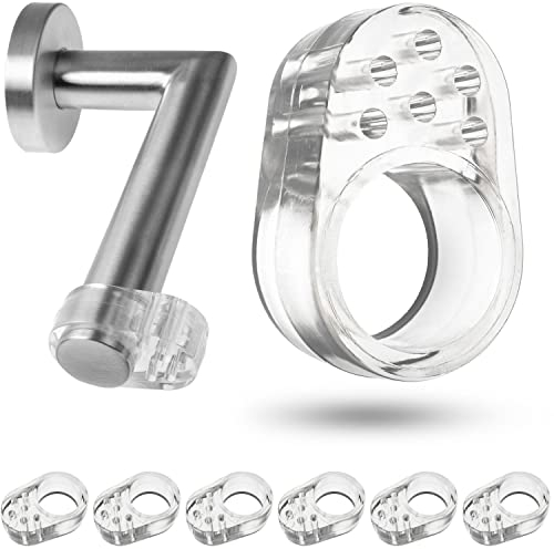 Paracolpi per maniglia per porte, 6 pz, Previene segni sulle pareti, Trasparente, Apertura Ø 18 mm, in silicone flessibile + elastico, Fermaporta per Maniglia, Tampone Proteggi Finestre, Fermaporte
