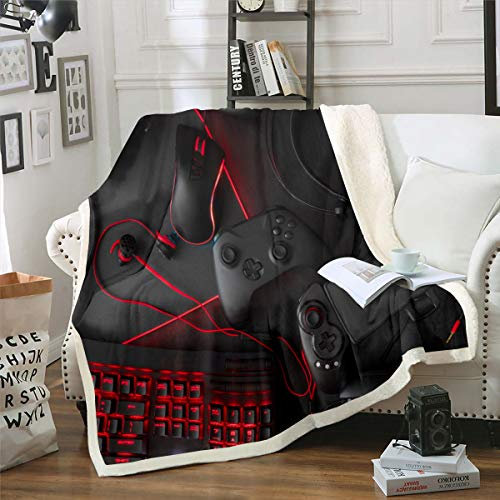Homewish Spieler-Decke Schwarze Spielpad-Bettdecke Videospiel-Spielen-Überwurfdecke Jungen Teenager Kinder moderner Sci-Fi-Stil Plüschdecke Spielkonsole Joysticks Spielen-Fuzzy-Decke, 130 x 150