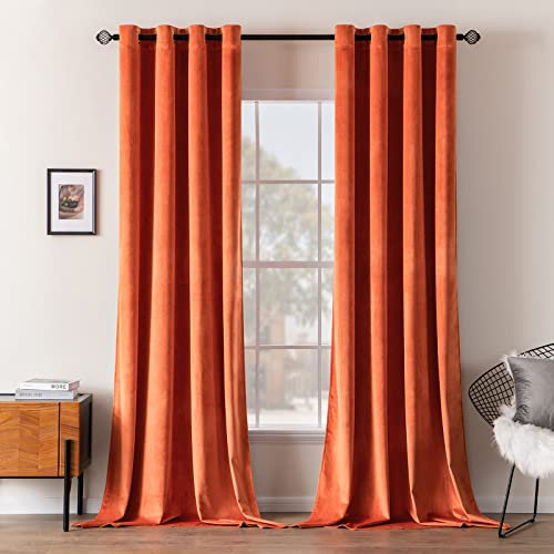 MIULEE Orange Velvet Curtains for Bedroom 2 Panel Set 57 Inch Drop Curtains, Soft Elegent Home Decor Velvet Curtain Living Room, Sun Blocking Room Darkening Thermal Eyelet Curtain 55x57 Inch