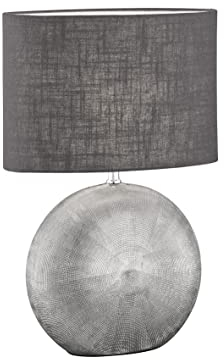 Fischer & Honsel |Tischleuchte, Foro | silberfarben antik| Stoffschirm| anthrazit Leinen innen weiß| L: 34,00 cm, B: 17,00 cm, H: 53,00 cm,| mit Schnurschalter| 1x E27 max. 40,0 Watt | 50555