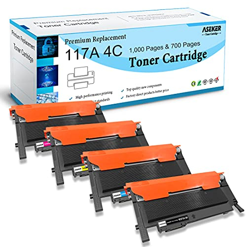 ASEKER Kompatibler 117A W2070A Tonerkartusche für HP Color Laser 150a 150w 150nw MFP 178nw 178nwg 179fnw 179fwg Drucker 1000 & 700 Seiten W2070A W2071A W2072A W2073A (4 Farben, Mit Chip)