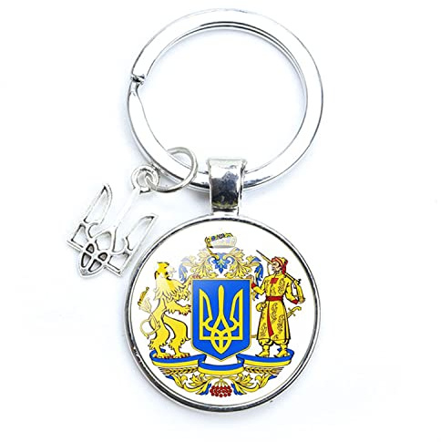Vintage Tryzub Ukraine Schlüsselanhänger Kunst Foto Glas Cabochon Ukrainisches Symbol Charm Metall Anhänger Tasche Auto Schlüsselanhänger Ring Schmuck, weiß, L