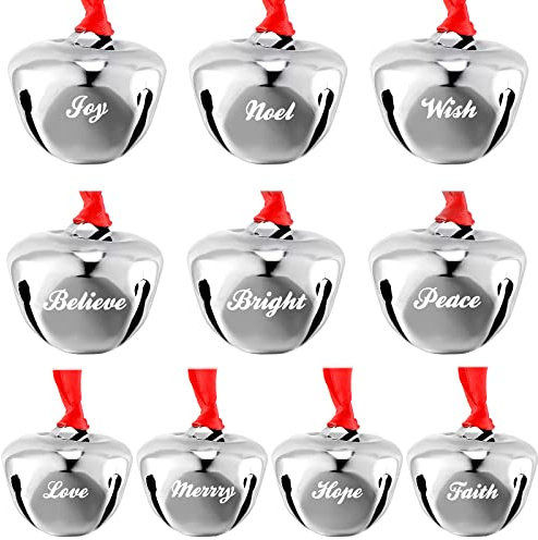 30 Stück 3,8 cm Weihnachtsglocke Ornament Schlittenglocke mit rotem Band Metall Weihnachtsglocken Weihnachten hängende silberne Glocken Weihnachtsbaum hängende Glocke Dekorationen für Weihnachten