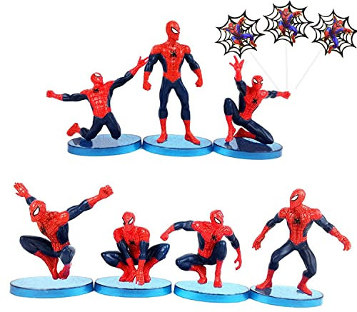 7 Pezzi Spiider-mann Cake Decorazione Mini Spiider-mann Figures Decorations Cake Topper per Torte di Compleann Festa,Cake Topper Mini Figurine per Bambini Compleanno Shower