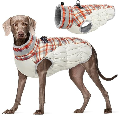 Kuoser Wintermantel für große Hunde – Winddichte & wasserdichte Hundejacke mit Weichem Fleecefutter, Reflektoren, Pelzkragen, Reißverschluss & D-Ring – Warme Hundebekleidung für Outdoor, XL