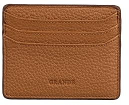 grande 3633 Genuine Leather Card Holder for Women and Men Super Slim Minimalist Small Snap Wallet (Camel)