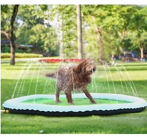 Tilz Garden Splash Sprinkler Paddling Pool - Dogs splash mat Dog Toys - Paddling Pool for Dogs - Anti Slip Mat Dog Paddling Pool - Outdoor portable dog shower 100cm