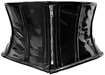 Hi-GERMANWEARS Womens Underbust Black PVC Steel Boned Body Waist Shaper with Strong Zip Closuer taillenkorsett Corsets (DE/NL/SE/PL, Alphanumerisch, XXS, Regular, Regular, Black)