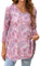 Enmain Tunique Femme Longue Grande Taille Col V Chemisier à Manches 3/4 Chic et élégant Tuniques à Motifs Haut Ample pour Femmes,Rose,XL
