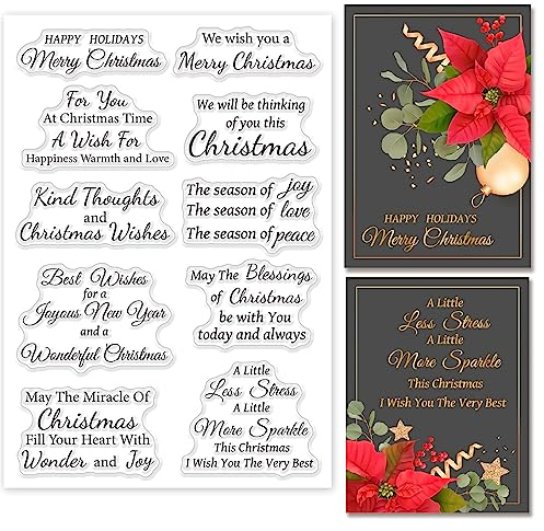 ORIGACH Frohe Weihnachten Sprüche Wörter klare Stempel für Kartenherstellung Weihnachten Positive Motiv Sprüche Transparente Silikonstempel für DIY Urlaub Scrapbooking Journal und Album Dekorative