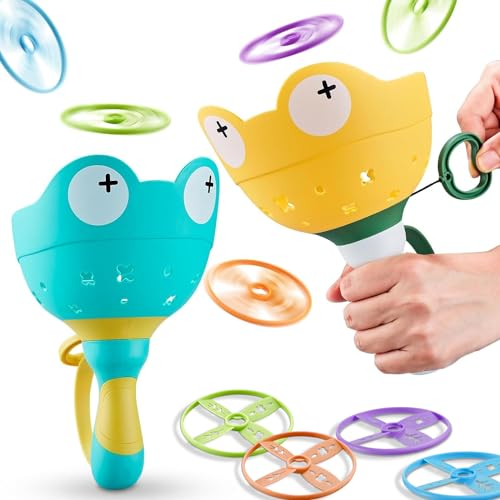 Outdoor-Spielzeug, fliegendes Scheibenwerfer-Spielzeug, 2 Scheibenwerfer mit 16 Scheiben, Familienspiel im Freien, Geburtstagsgeschenke für Jungen und Mädchen im Alter von 3 4 5 6 7 8 Jahren