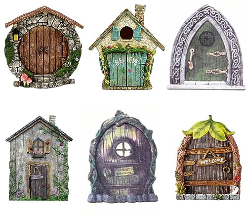 EpheyFIF Feentür 6er Set, Miniatur Wichteltür Set, Pixie Tür, Miniatur Wichtel Tür Set, Feentüren für Garten Bäume Hof Kunst Dekoration Geschenke für Männer Frauen Mädchen