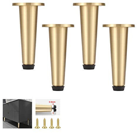 Pieds réglables coniques en laiton brossé clair, pieds de meuble de salle de bain, pieds de meuble de télévision, table de chevet, pieds de support de canapé, 3 couleurs, avec vis, 4 pièces/cuivre