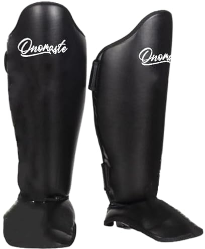 ONOMASTE | Schienbeinschoner aus Leder, gepolstert, ShinGuard, Leder, Kampfsport, Karate-Training, MMA, Kickboxen, Muay Thai, Krav Maga Fuß (L/XL)