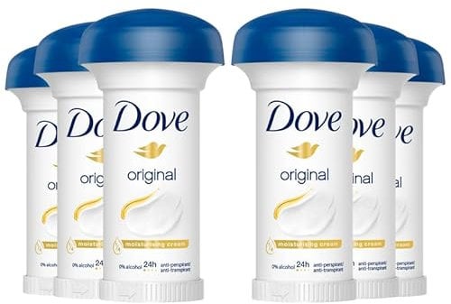Dove Original Anti-Perspirant Deodorant Cream, 24-Hour Sweat and Odor Protection, 50ml, Moisturizing and Gentle on Sensitive Skin, Long-Lasting Freshness, Pack of 6