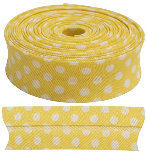 AERZETIX - C73168 - Dekoratives Schrägband 4.5 meter x 20 mm - aus 35% polyester und 65% baumwolle - gelbe Farbe mit weißen punkten