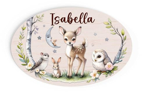 Plaque de Porte Personnalisable bois ou plexi sur le Thème forêt imaginaire - Décoration Unique et Colorée pour Chambre d'Enfant