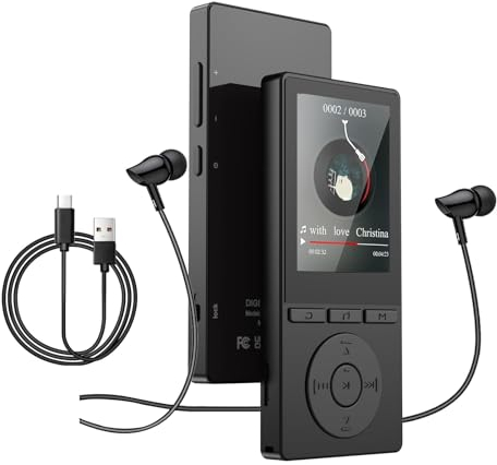 MP3 Player Bluetooth 5.0, 32GB MP3-Player, 2,4 Zoll Farbbildschirm,mp3 Player mit Kopfhörer,FM-Radio,Diktiergerät,HiFi-Sound,E-Book Reader,Fotoalbum,Ideal für Sport