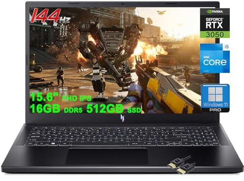 acer Nitro 5 Ordinateur portable de jeu | 15,6 po FHD IPS 144 Hz | Intel 8-Core i5-13420H (>i7-12650H) | 16 Go DDR5 512 Go SSD | GeForce RTX 3050 6 Go graphique | Thunderbolt Win11Pro rétroéclairé