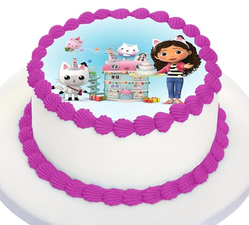 Kardasis Gabby's Dollhouse Zuckerpapier Tortenaufleger | Essbarer Aufleger für Torten und Kuchen | Tortendekoration für den Gabby's Dollhouse Themengeburtstag | 20 cm rund Zuckerpapier