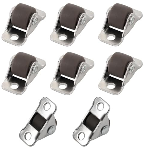 10 Pack Mini Fixed Caster Wheels 1/2 Inch Silent Ball Bearing Small Casters Wheels, Metal Top TPE Rubber Low Profile Caster Wheelsfor Small Appliances,Furniture Drawer, Storage Box (Non Swivel)