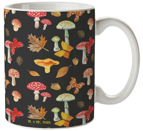 Mr. & Mrs. Panda Tasse Pilze Schmetterlinge - Geschenk, Porzellantasse, Keramiktasse, Pilz Muster, Teebecher, Kaffeetassen, Tasse bedrucken,