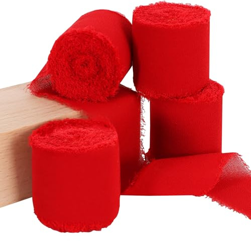 TONIFUL Lot de 4 rouleaux de ruban en mousseline de soie pour emballage cadeau, décoration de fête de mariage, bouquet de fleurs, nœuds, loisirs créatifs - Rouge - 3,8 cm x 5,5 m