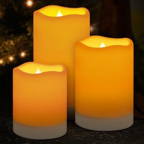 VEKIDOT Solar Kerzen für Außen, 3PCS Wasserdichte Solar Kerzen Outdoor, Wiederaufladbare LED Kerzen mit Licht Sensor, Solarbetriebene Flammenlose Kerzen für Außen, Terrasse, Veranda - Warmes Licht