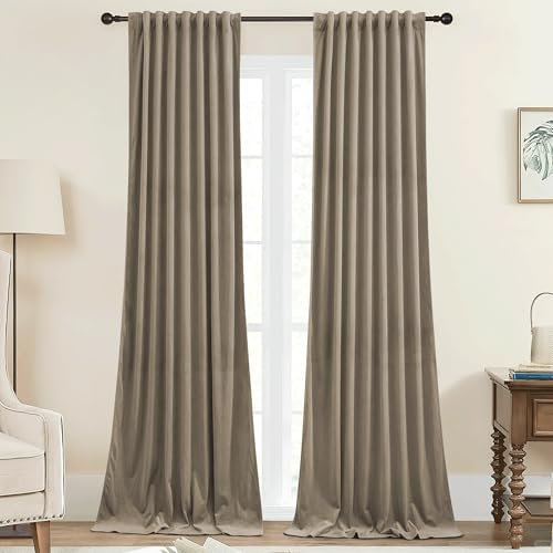 StangH Back Tab Camel Beige Velvet Curtains Room Darkening Thermal Insulated Drapes for Doorway/Sliding Door Privacy for Bedroom/Living Room/Closet, W42 x L90, 2 Panels