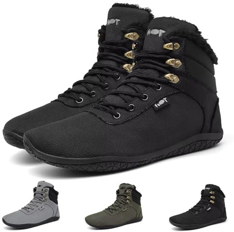 Geweo Barfußschuhe Damen Gefüttert Barfuss Sneaker Schneeschuhe Frauen Winterschuhe Winterstiefel Winterboots Kurze Stiefel Schwarz 40