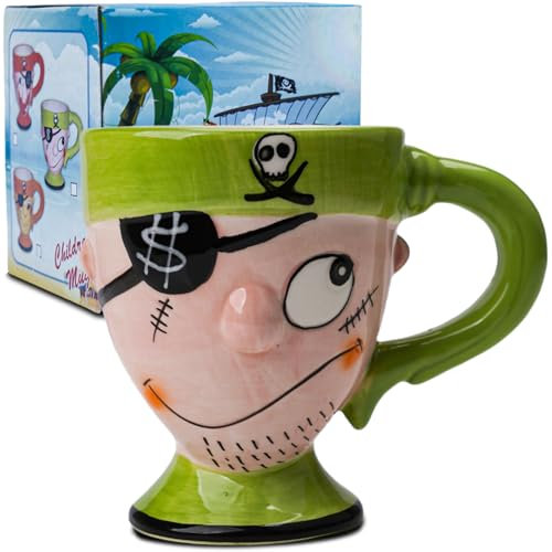 LUCYLANKER Tazza Pirata, Tazza da Caffè in Ceramica 3D, Tazza Pirata Cartone Animato, Può Contenere 300 ML Della Tua Bevanda Preferita, Regalo Creativo per Papà, Fidanzato, Amante Del Caffè (Verde)