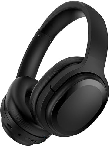 MOVSSOU Cuffie ibride con cancellazione attiva del rumore, cuffie Bluetooth wireless over ear con microfono, bassi profondi, cuscinetti auricolari in memory foam, 30 ore per viaggio/ufficio/casa, nero