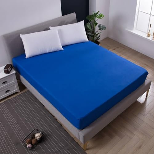 Epinki Betttuch 200x220cm Verstaubar, Spannbettlaken Wasserbett Einfarbig Blau Faltenresistent und Ausbleichen, Polyester Baumwolle Tagesdecke für Boxspringbett & Wasserbett