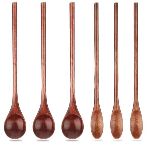 6 Pcs Small Wooden Spoons for Coffee, Long Handle Small Wooden Stir Spoon, Wooden Teaspoon, Mini Stirring Spoon, Honey Spoons, Tiny Mixing Spoon for Soup Honey Powder Dessert Kitchen Stirring