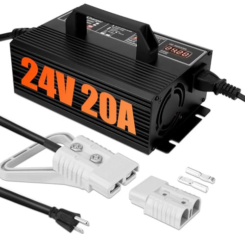 JURPLIX - 24V 20A Forklift Battery Charger with LCD Display, Smart Golf Cart Battery Charger, 20 Amp Lead Acid Battery Charger with