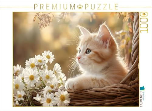 CALVENDO Puzzle Rotes Katzenbaby im Blumenkorb | 1000 Teile Lege-Größe 64 x 48 cm Foto-Puzzle für glückliche Stunden